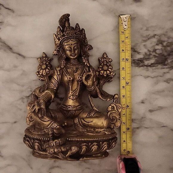 Statue Tibetan Of Green Tara Green Deity Buddhist Brass 7385 - Picture 5 of 7
